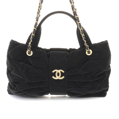 Chanel CC Logo Ribbon Bow 2-Way Black Velvet Tote Bag