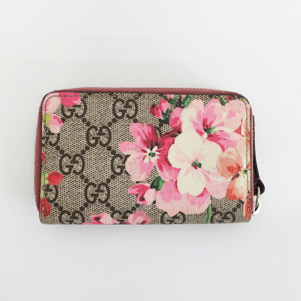 Gucci GG Blooms Coin Purse Wallet Pink Beige Silver Leather Floral — view 2