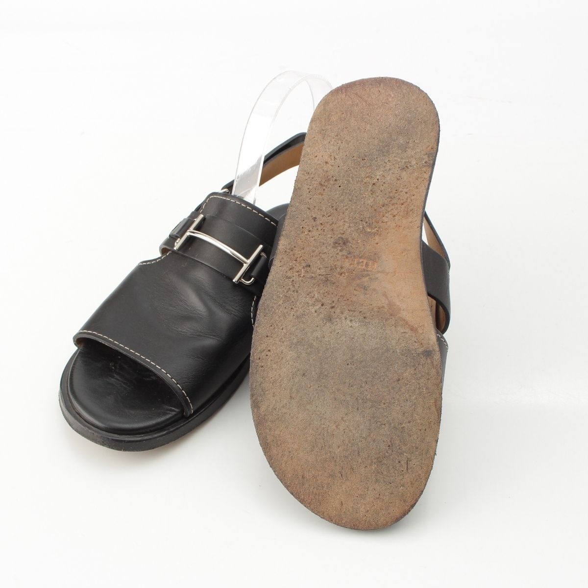 Hermes Leather H Strap Sandals Black — view 5