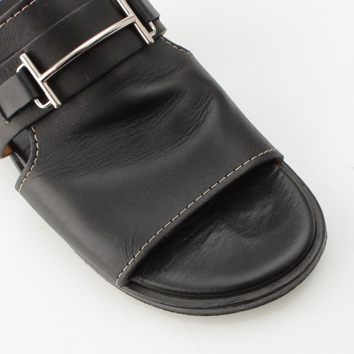 Hermes Leather H Strap Sandals Black — view 6