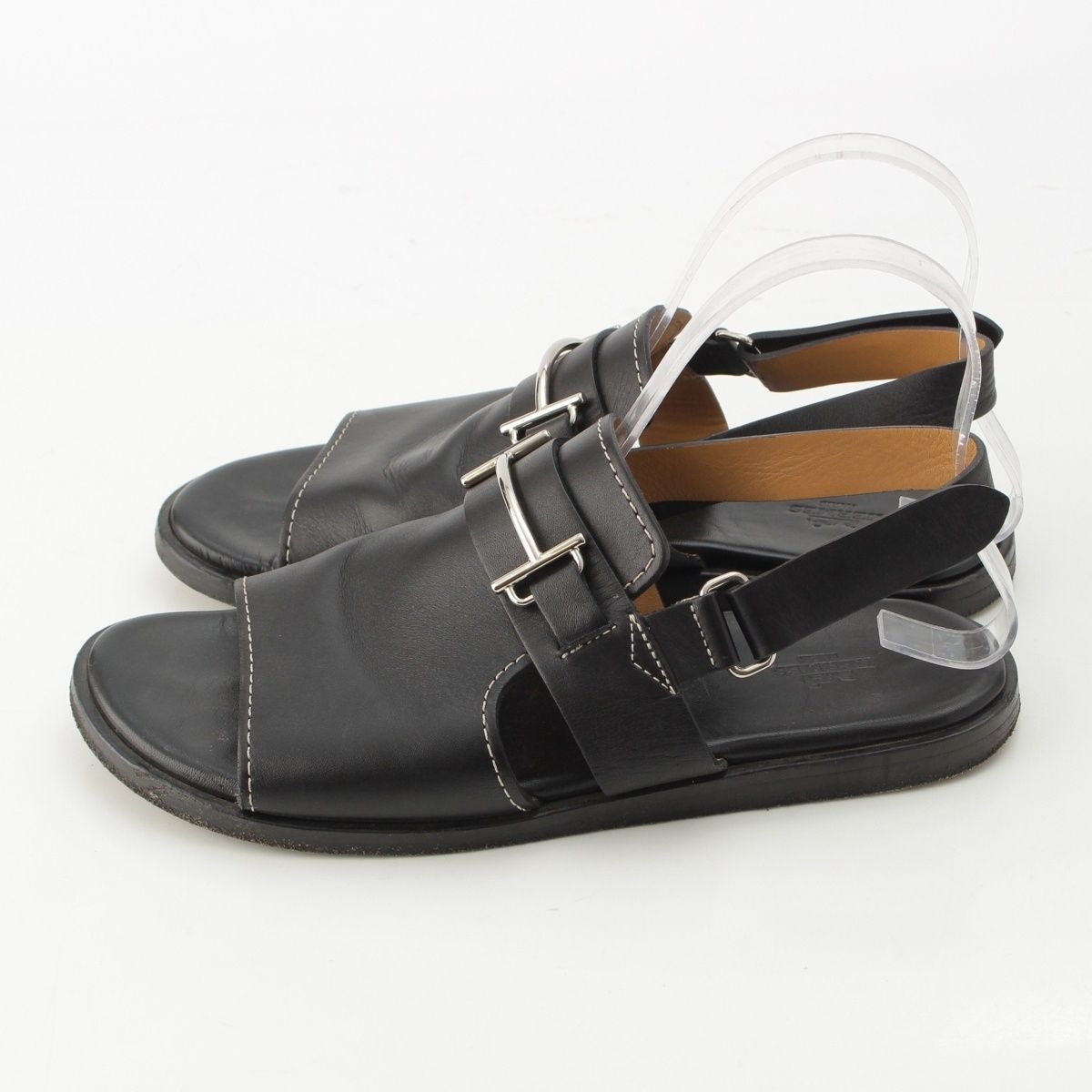 Hermes Leather H Strap Sandals Black — view 3