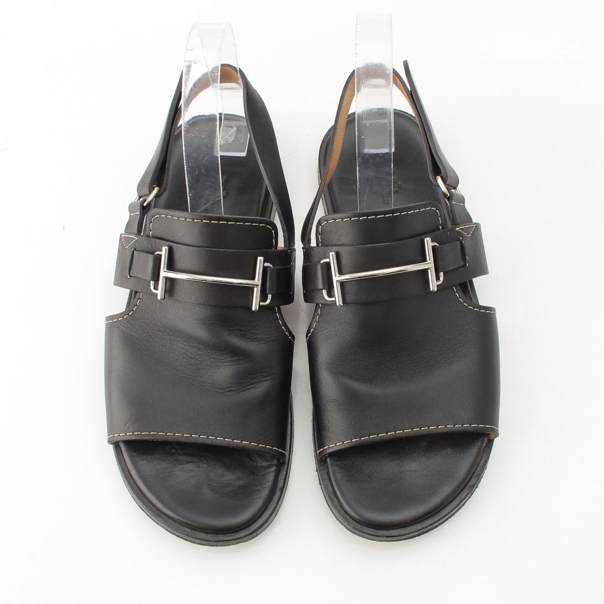 Hermes Leather H Strap Sandals Black — view 2