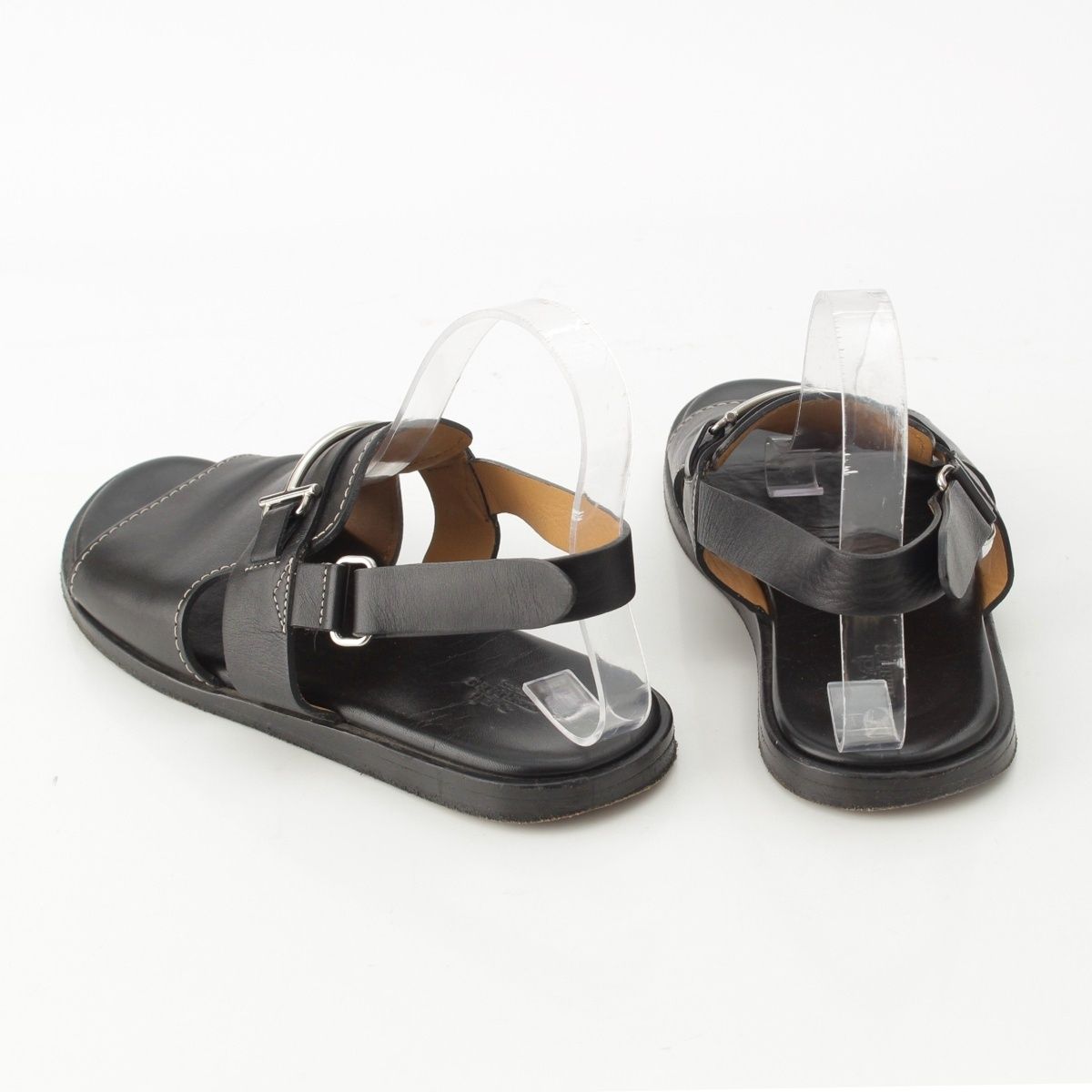 Hermes Leather H Strap Sandals Black — view 4