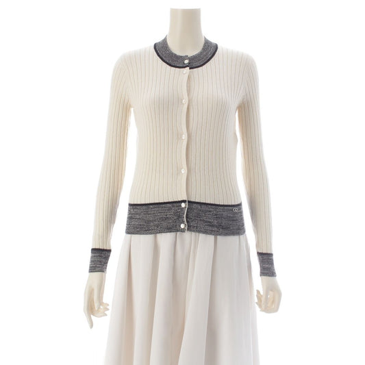 Dior Rough Simmons Era Cashmere Silk Rib Design Knit Melange Contrast Cardigan
