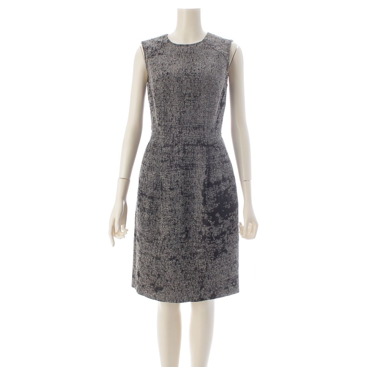 Prada Linen Tweed Sleeveless Dress Dark Gray Black 38
