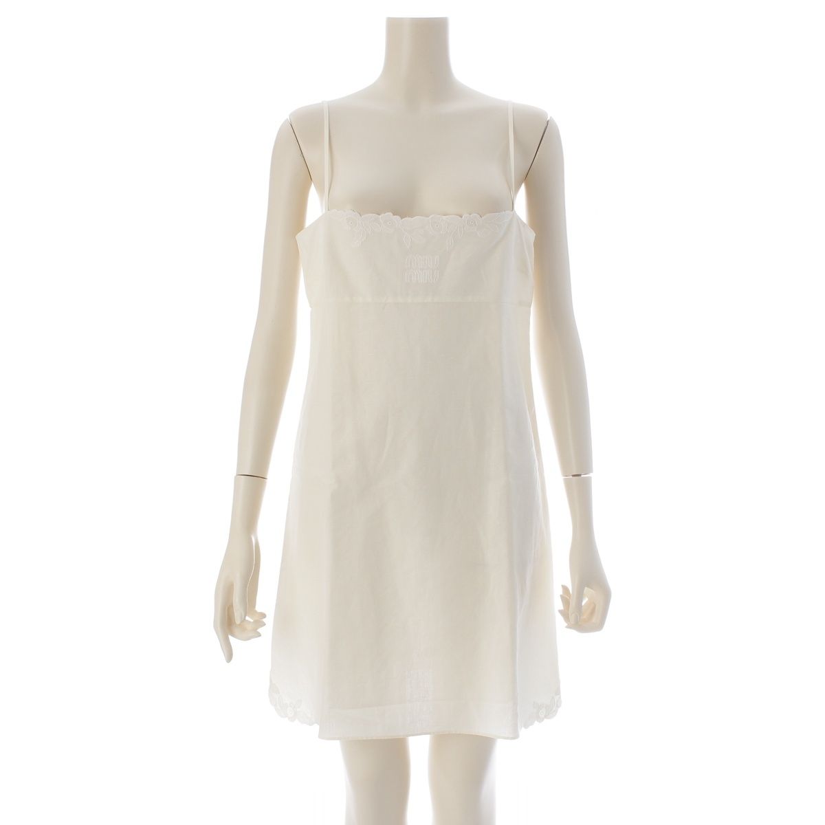 Miu Miu Linen Blend Mini Camisole Tunic Dress Off White 40