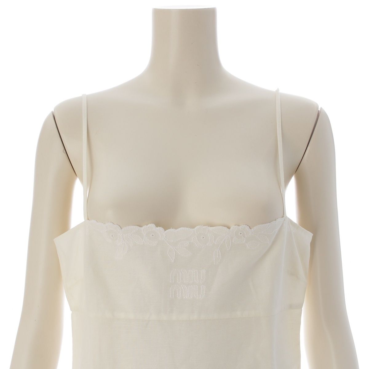 Miu Miu Linen Blend Mini Camisole Tunic Dress Off White 40 — view 5