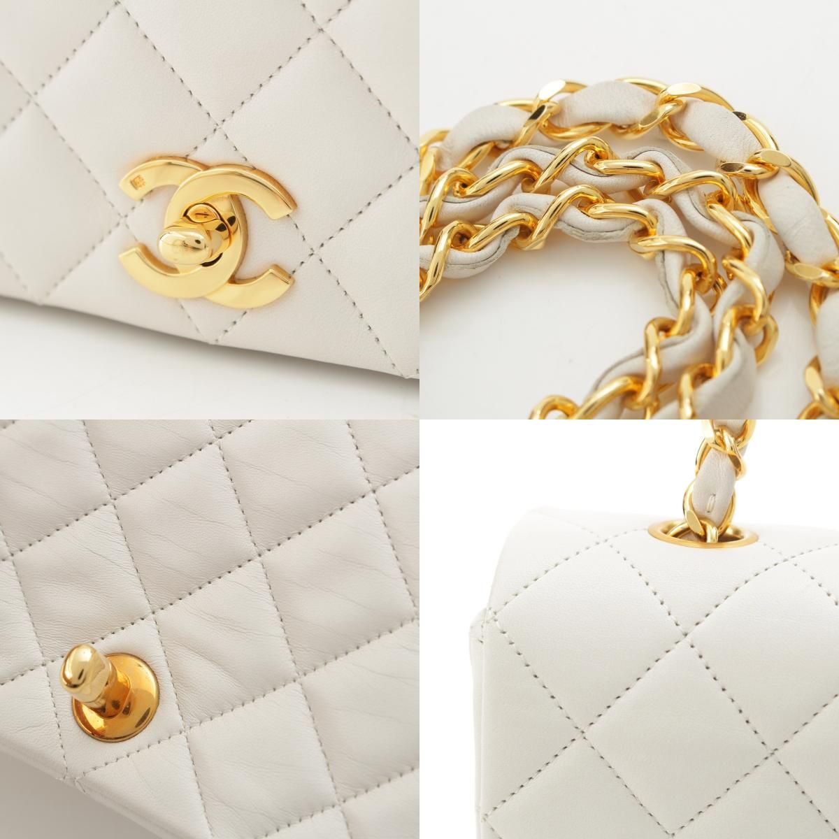 Chanel Quilted Lambskin Full Flap Chain Shoulder Bag White — view 8