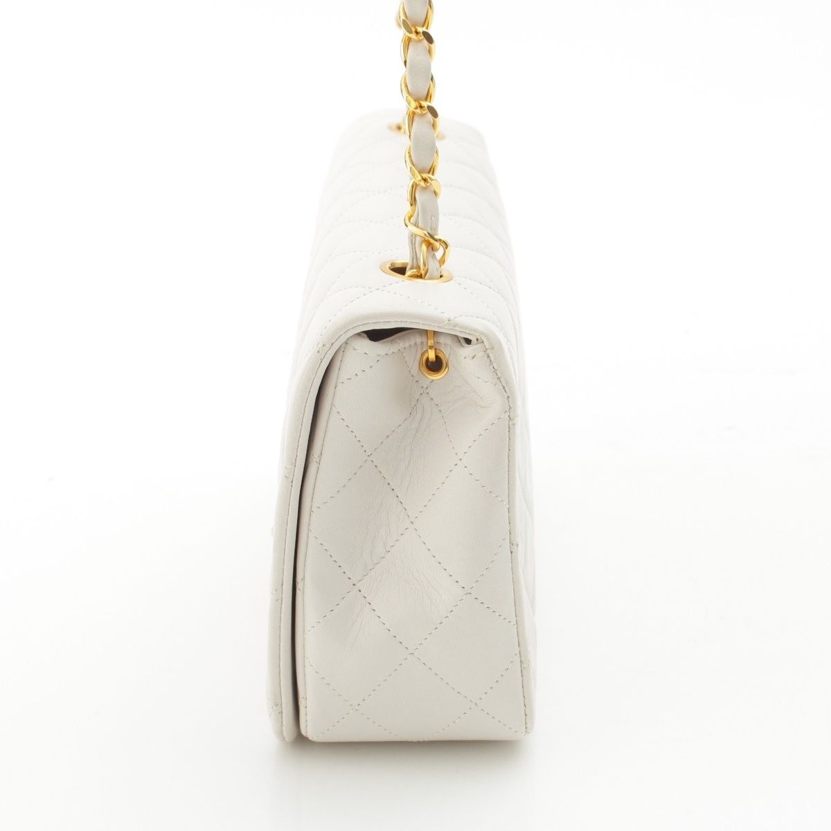 Chanel Quilted Lambskin Full Flap Chain Shoulder Bag White — view 3