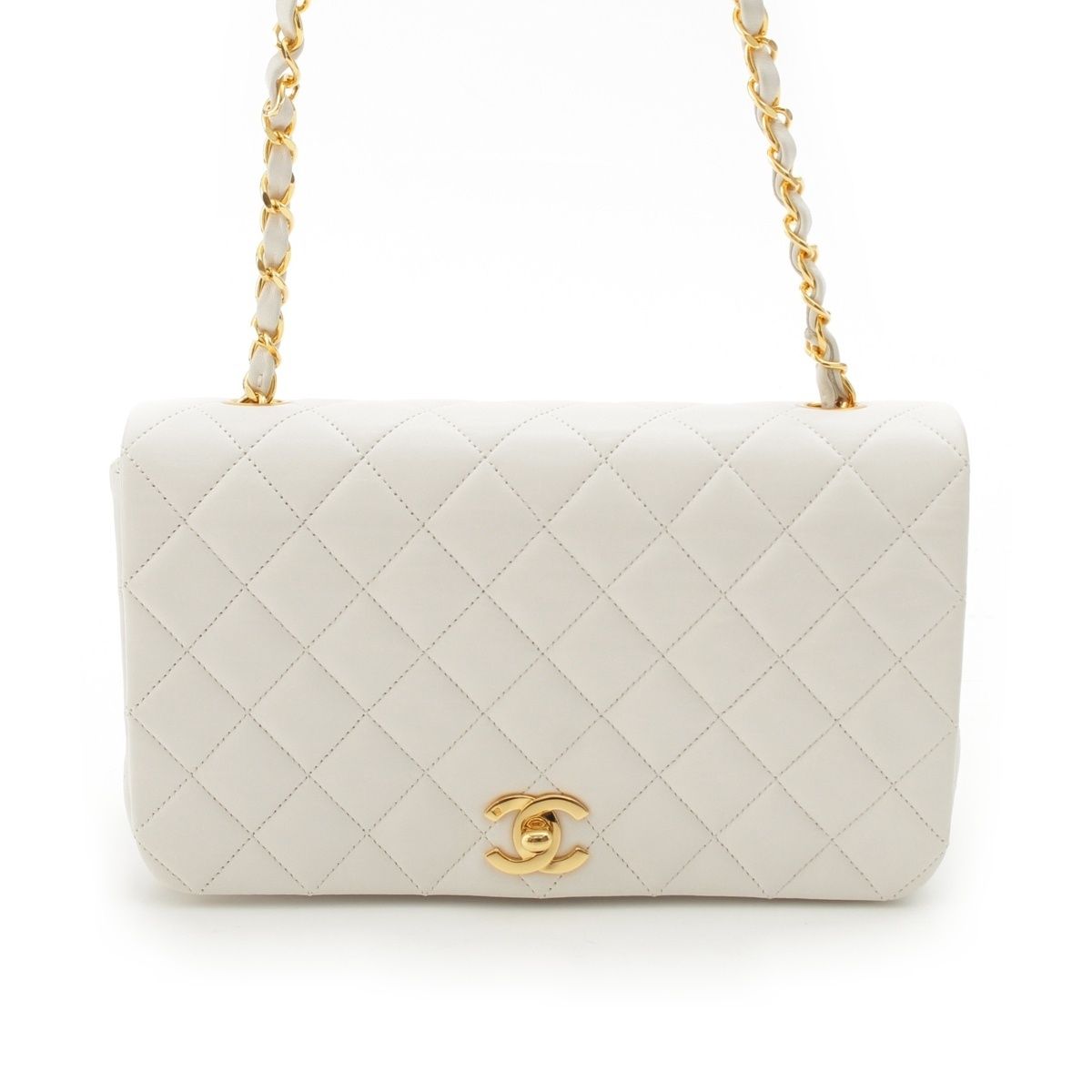 Chanel Quilted Lambskin Full Flap Chain Shoulder Bag White