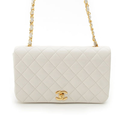 Chanel Quilted Lambskin Full Flap Chain Shoulder Bag White