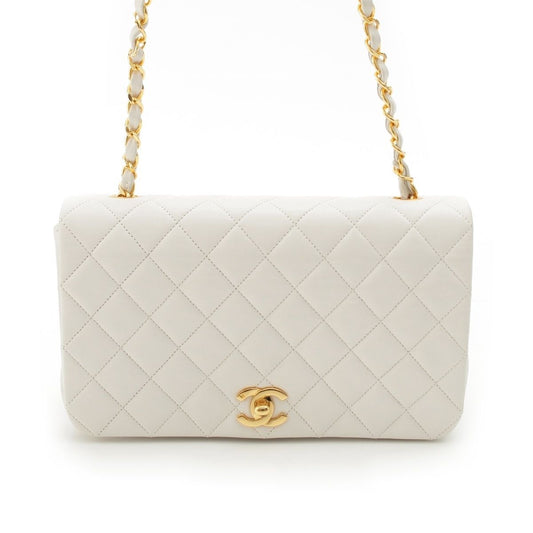 Chanel Quilted Lambskin Full Flap Chain Shoulder Bag White