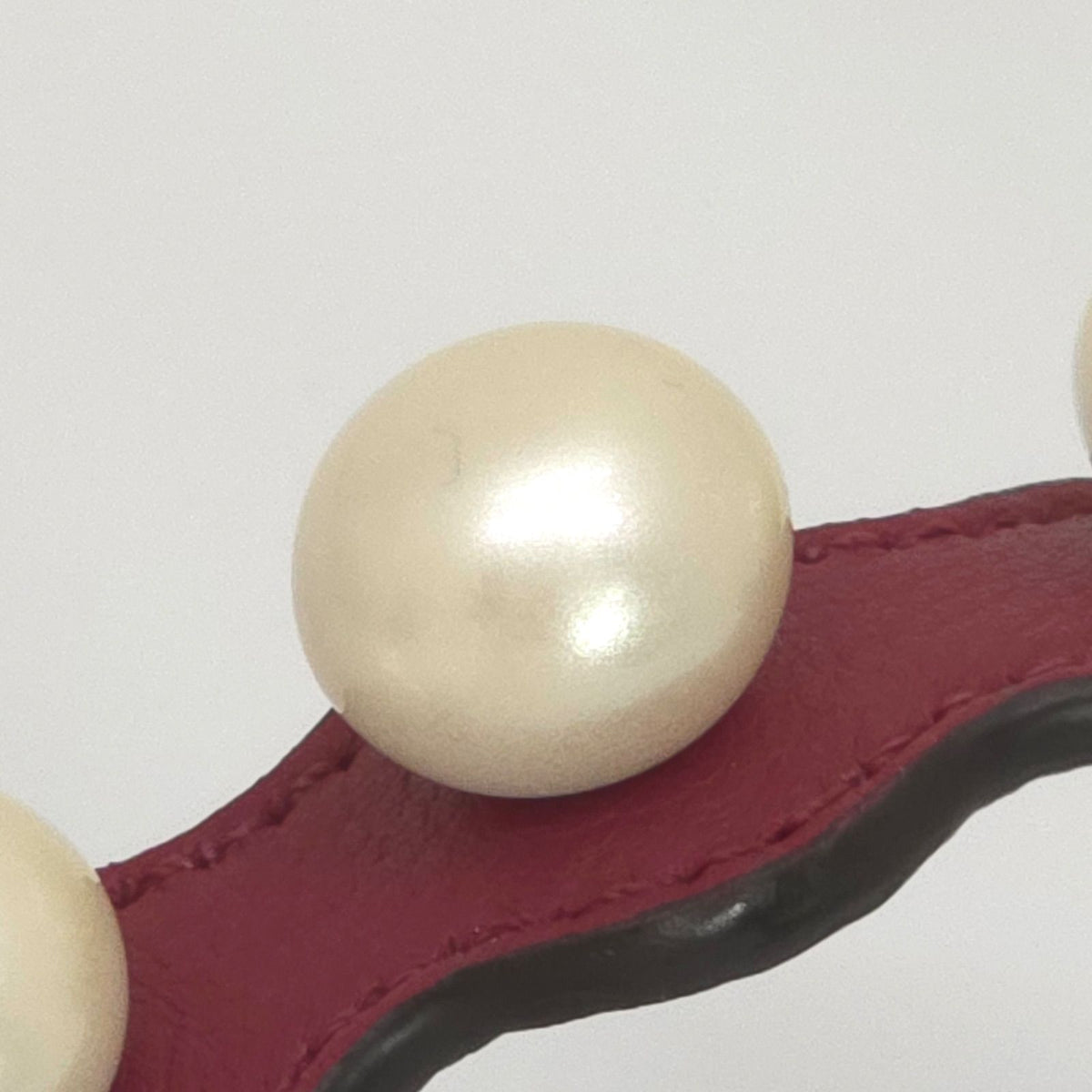 Fendi Pearl Double Wrap Leather Bracelet S Faux Bordeaux Wine Red Color Gold — view 6