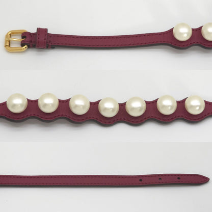 Fendi Pearl Double Wrap Leather Bracelet S Faux Bordeaux Wine Red Color Gold — view 3