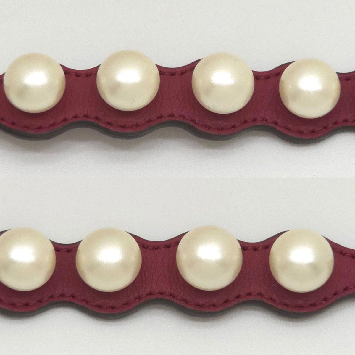 Fendi Pearl Double Wrap Leather Bracelet S Faux Bordeaux Wine Red Color Gold — view 5