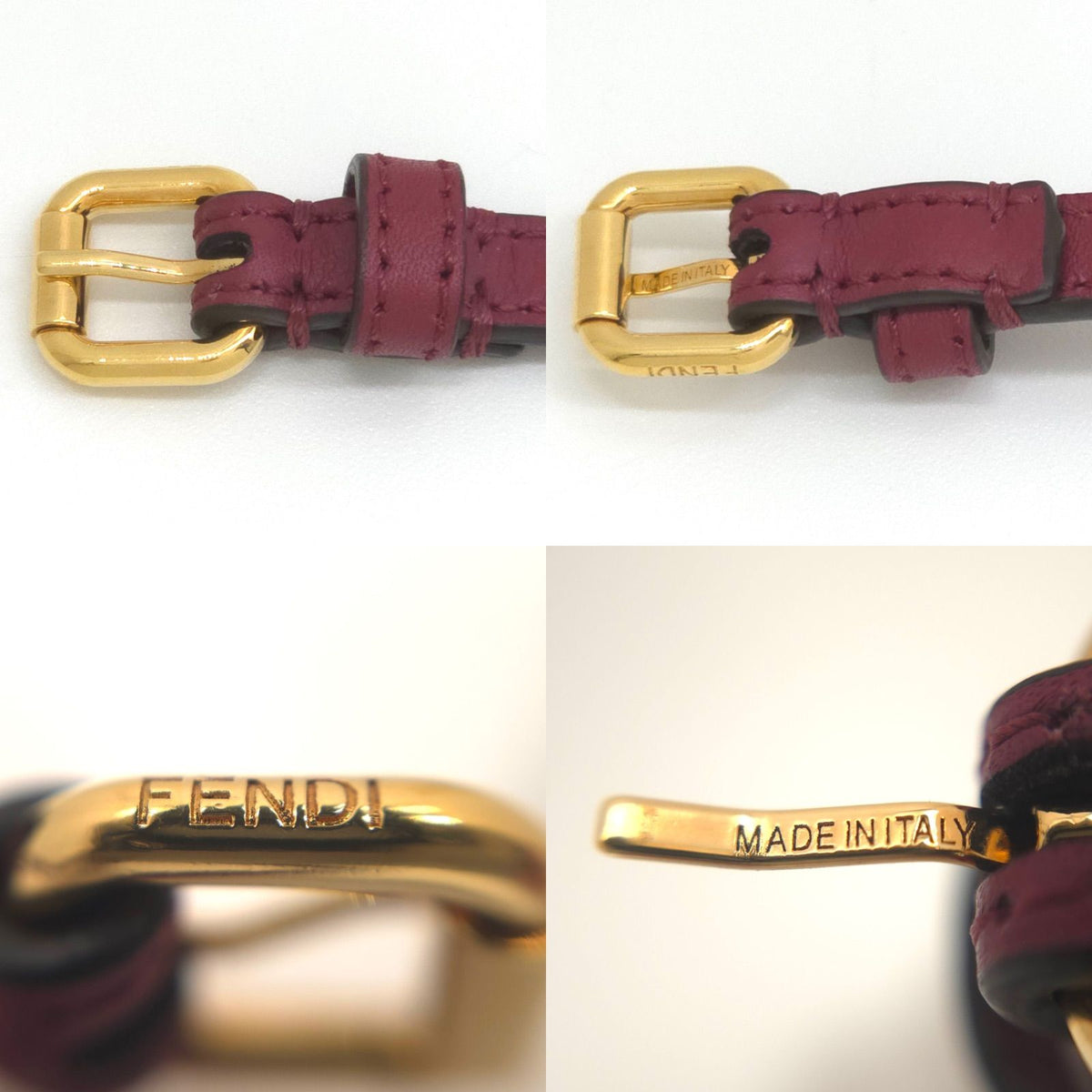 Fendi Pearl Double Wrap Leather Bracelet S Faux Bordeaux Wine Red Color Gold — view 7
