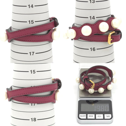 Fendi Pearl Double Wrap Leather Bracelet S Faux Bordeaux Wine Red Color Gold — view 8