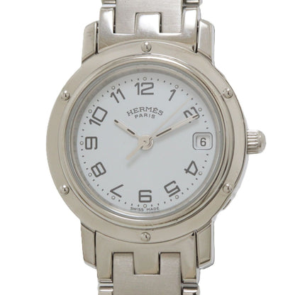 Hermes Clipper Watch SS Stainless Steel White Arabdial Quartz