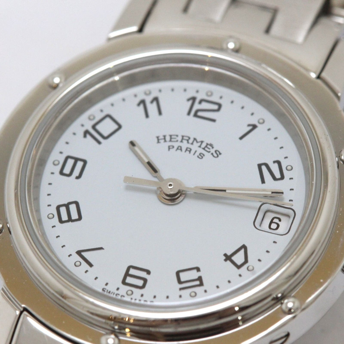 Hermes Clipper Watch SS Stainless Steel White Arabdial Quartz — view 7