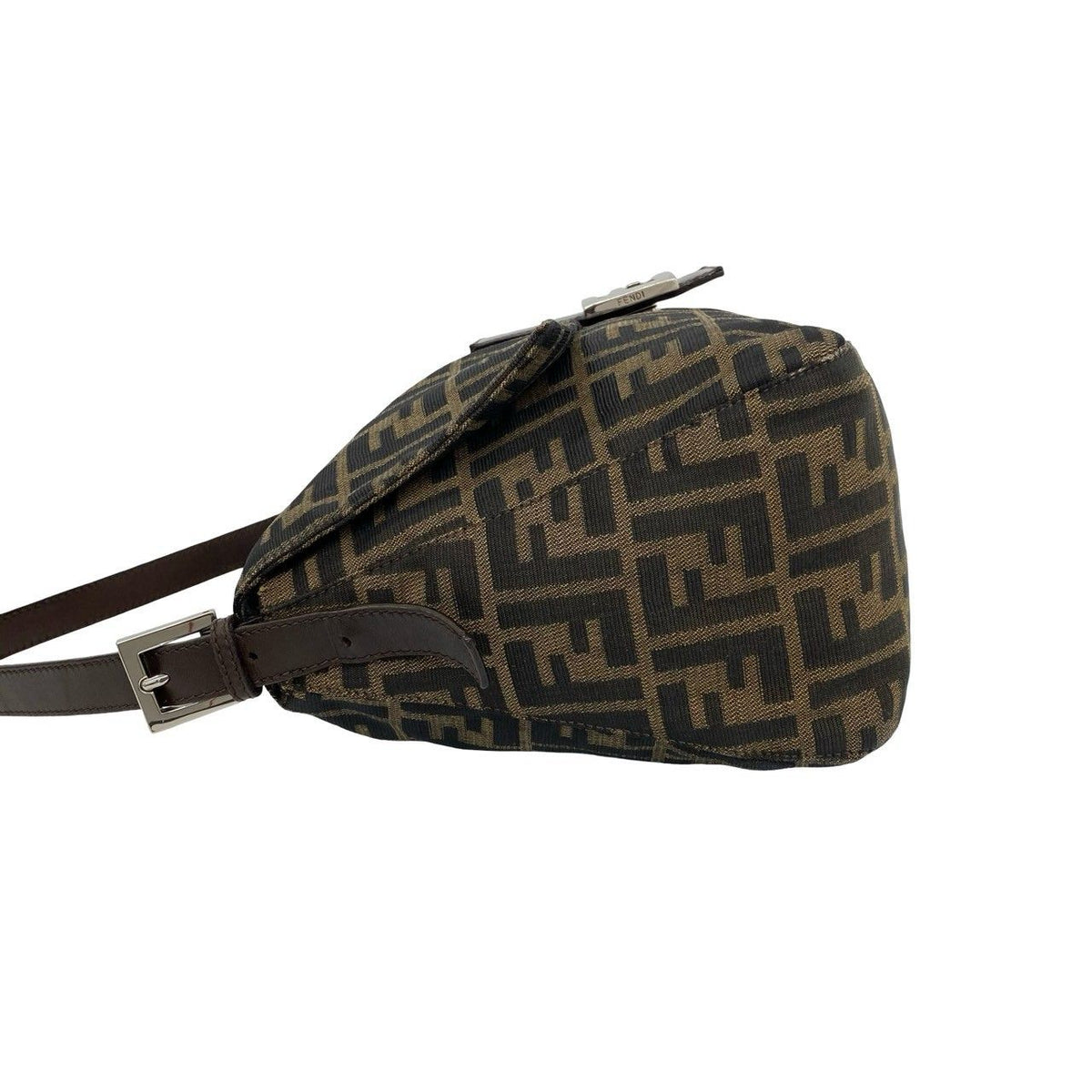 Fendi Vintage Zucca FF Logo Canvas Leather Semi Bag Brown — view 5