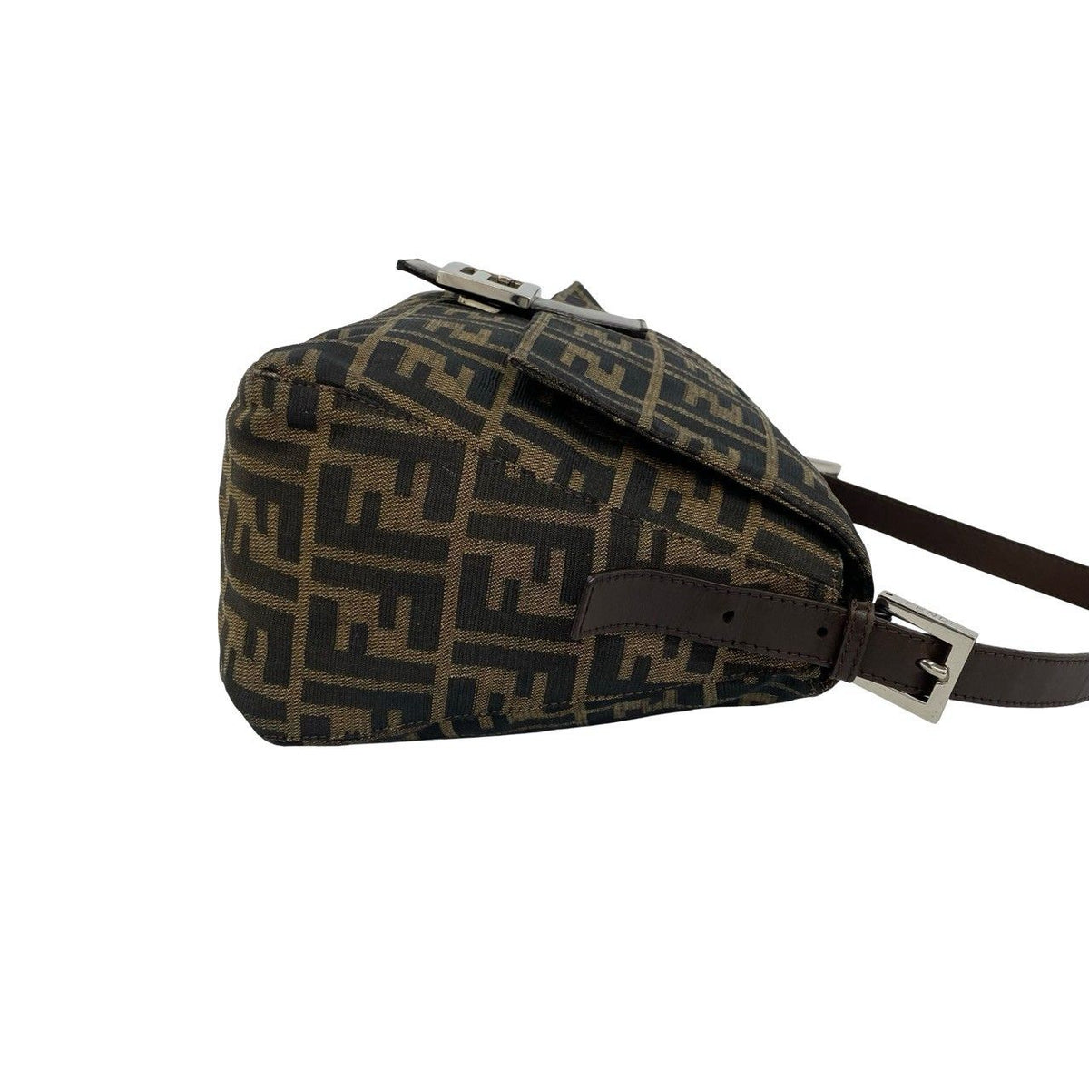 Fendi Vintage Zucca FF Logo Canvas Leather Semi Bag Brown — view 6