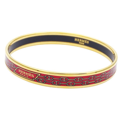 Hermes Bangle Enamel PM Metal Gold Red Cloisonne Bracelet