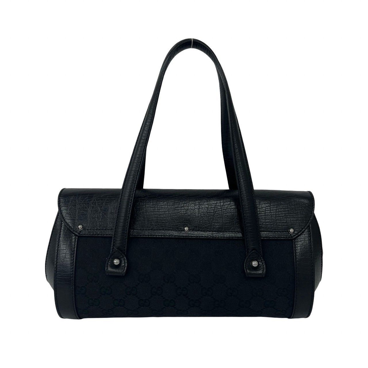 Gucci Vintage Gucci Bamboo GG Logo Leather Canvas Handbag Bag Black — view 3