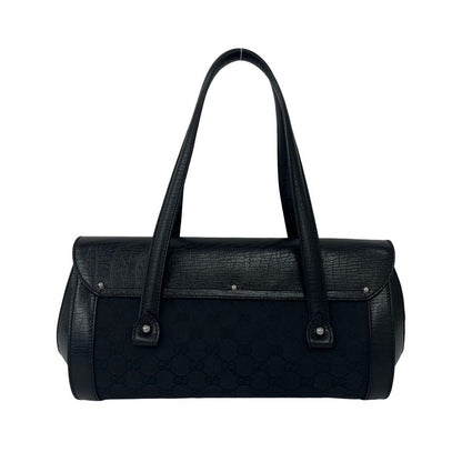 Gucci Vintage Gucci Bamboo GG Logo Leather Canvas Handbag Bag Black — view 3