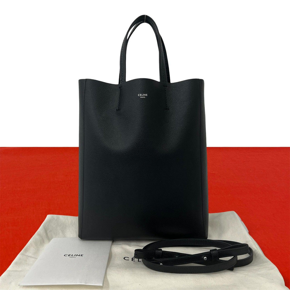 Celine Vertical Cabas Small Logo Leather 2-Way Shoulder Bag Black
