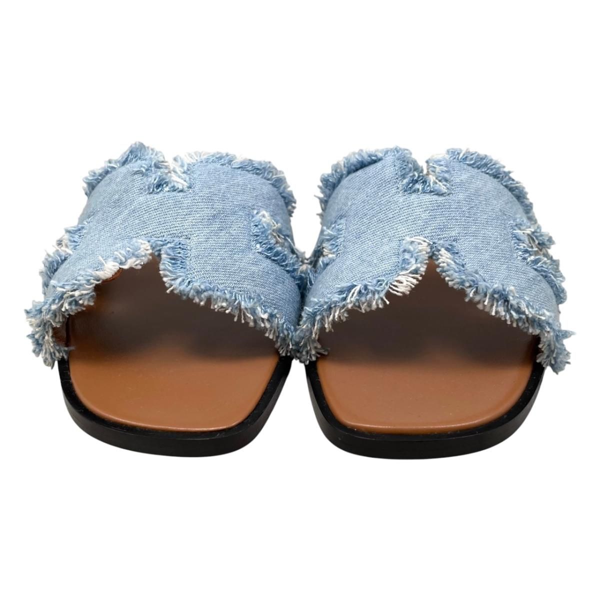 Hermes Sandals Oran 36.5 Denim Fringe Maxi Leather Blue Cler — view 3