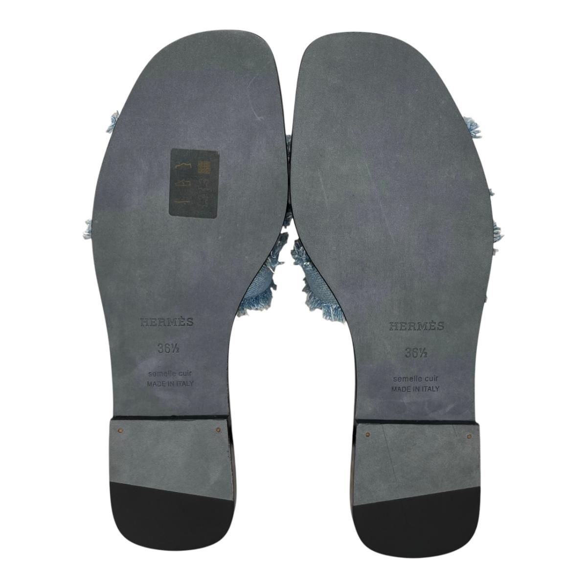 Hermes Sandals Oran 36.5 Denim Fringe Maxi Leather Blue Cler — view 6