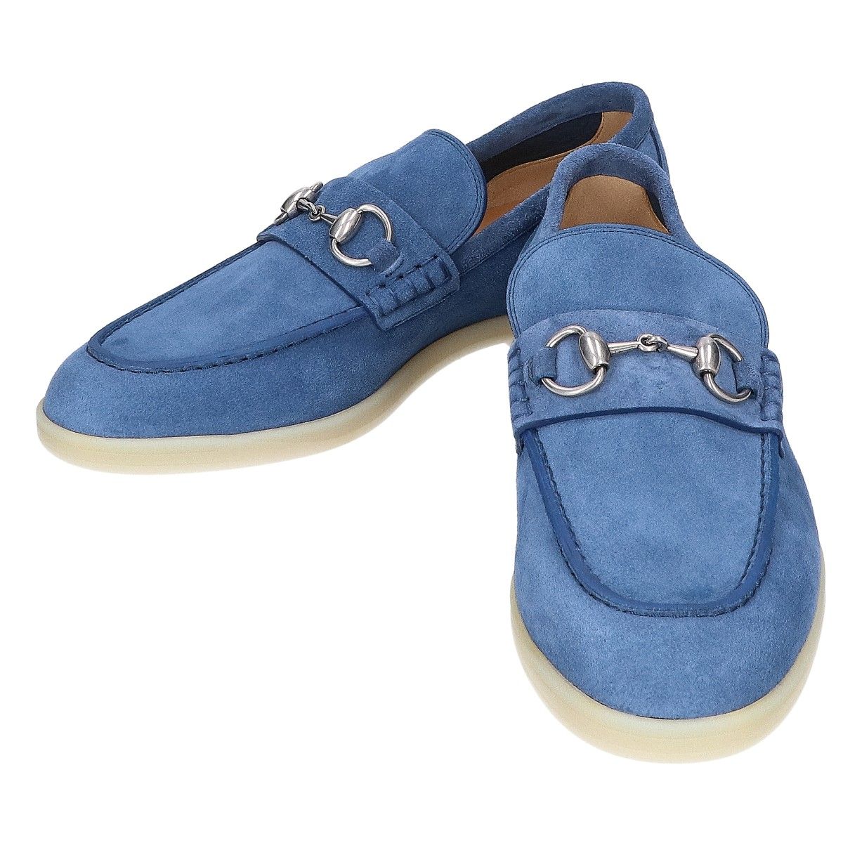 Gucci Blue Suede Horsebit Loafers