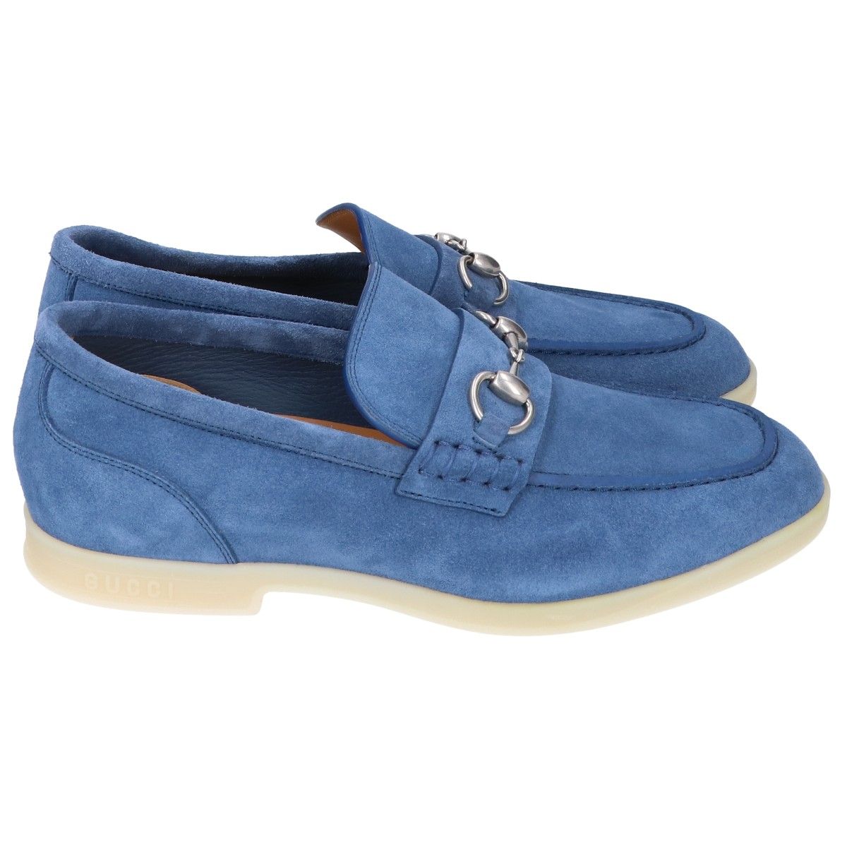 Gucci Blue Suede Horsebit Loafers — view 4