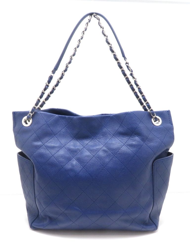 Chanel Quilted Tote Bag Caviar Leather Blue — view 3