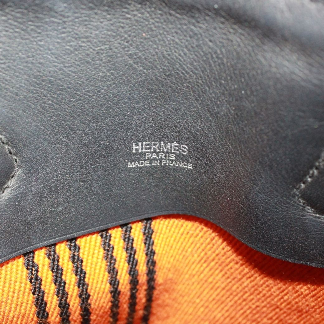 Hermes Potamos Cabas PM Leather Canvas Orange Black Tote Bag — view 8