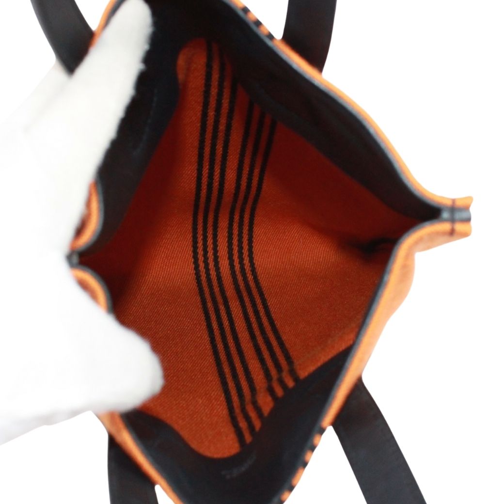Hermes Potamos Cabas PM Leather Canvas Orange Black Tote Bag — view 7