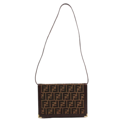 Fendi Zucca Vintage Leather Canvas Brown Shoulder Bag Gold