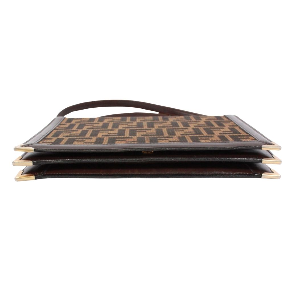 Fendi Zucca Vintage Leather Canvas Brown Shoulder Bag Gold — view 4