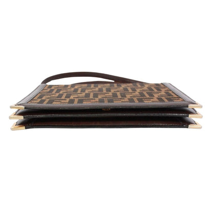 Fendi Zucca Vintage Leather Canvas Brown Shoulder Bag Gold — view 4