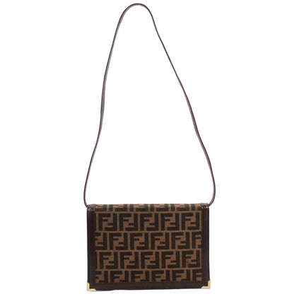 Fendi Zucca Vintage Leather Canvas Brown Shoulder Bag Gold — view 3