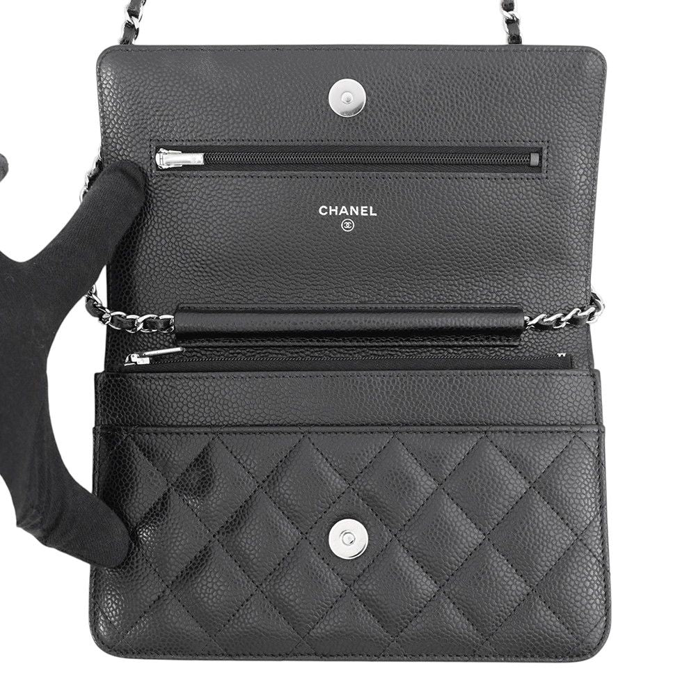 Chanel Chain Wallet Classic Quilted CC Logo Caviar Leather Black Shoulder Bag — view 5