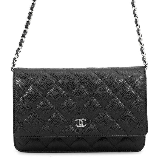 Chanel Chain Wallet Classic Quilted CC Logo Caviar Leather Black Shoulder Bag