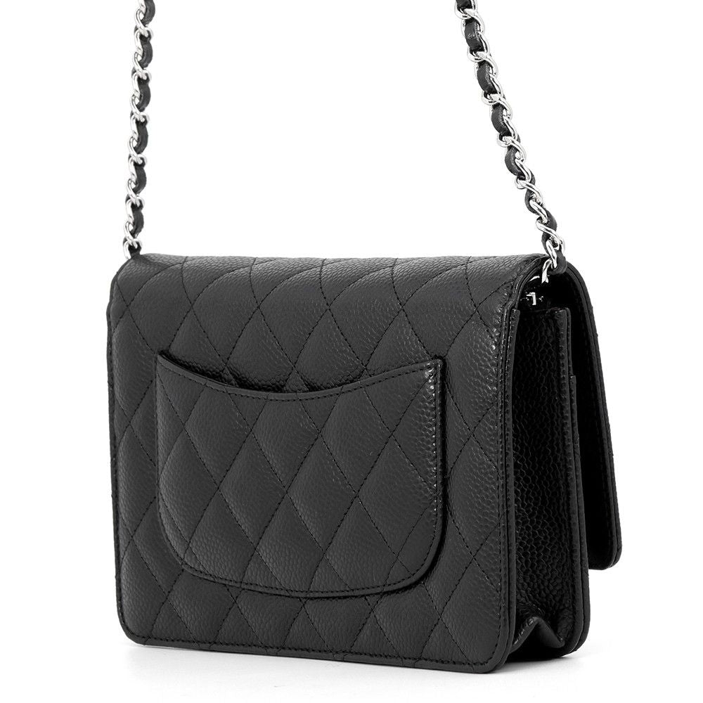 Chanel Chain Wallet Classic Quilted CC Logo Caviar Leather Black Shoulder Bag — view 2