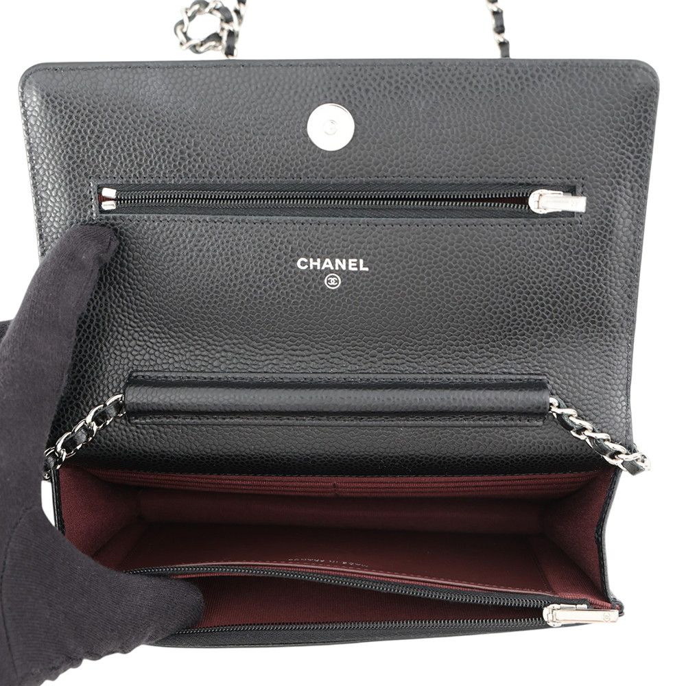 Chanel Chain Wallet Classic Quilted CC Logo Caviar Leather Black Shoulder Bag — view 6