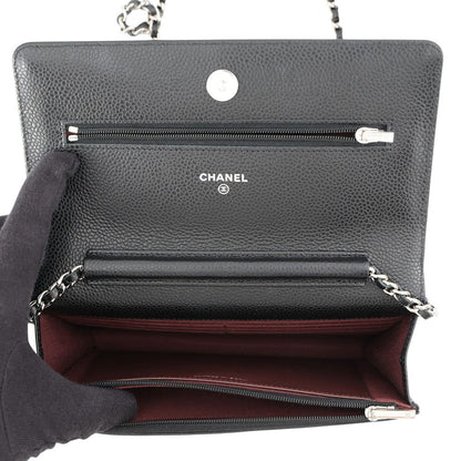 Chanel Chain Wallet Classic Quilted CC Logo Caviar Leather Black Shoulder Bag — view 6