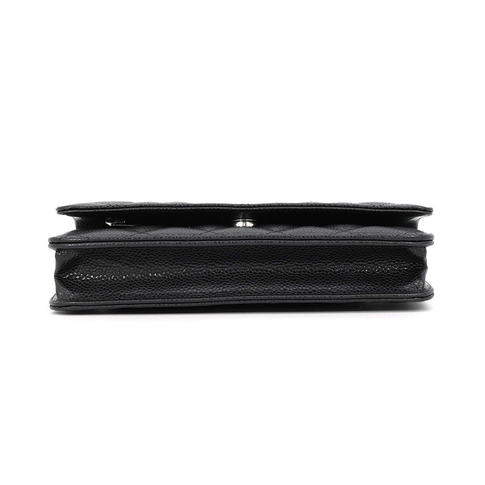 Chanel Chain Wallet Classic Quilted CC Logo Caviar Leather Black Shoulder Bag — view 3