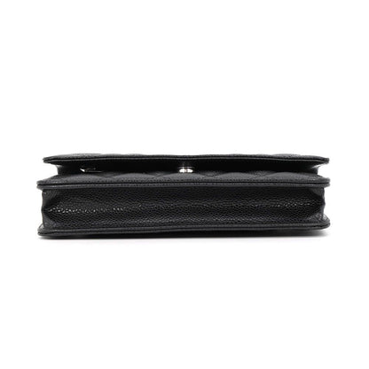 Chanel Chain Wallet Classic Quilted CC Logo Caviar Leather Black Shoulder Bag — view 3