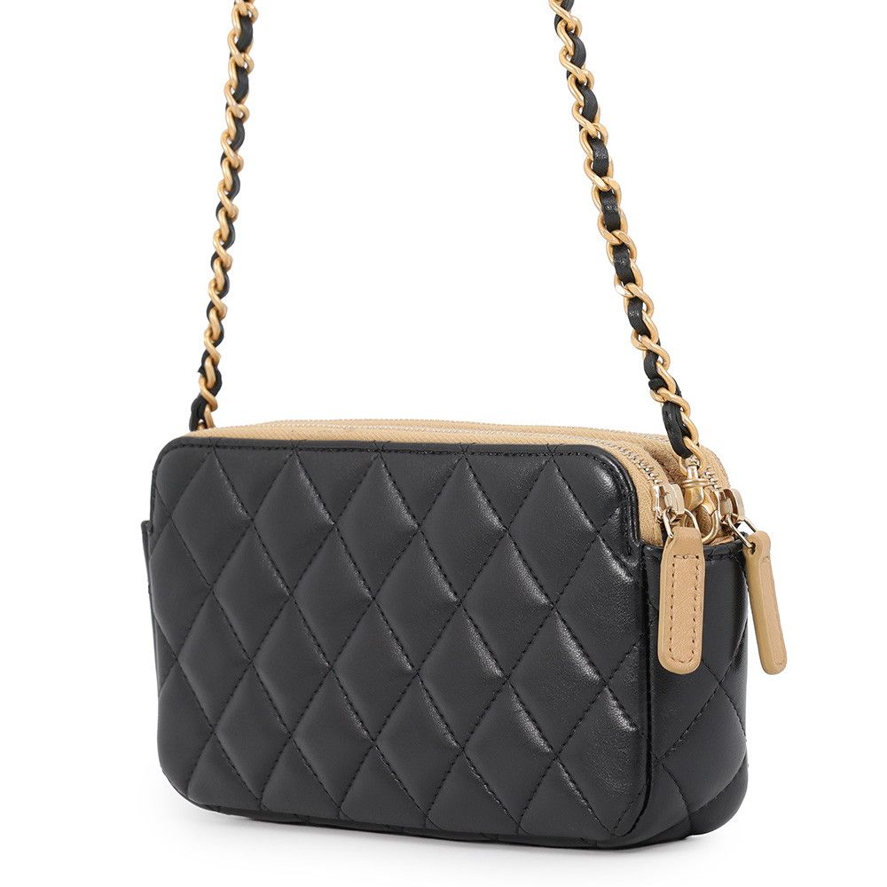 Chanel Chain Shoulder Bag Quilted CC Logo Lambskin Suede Black — view 2