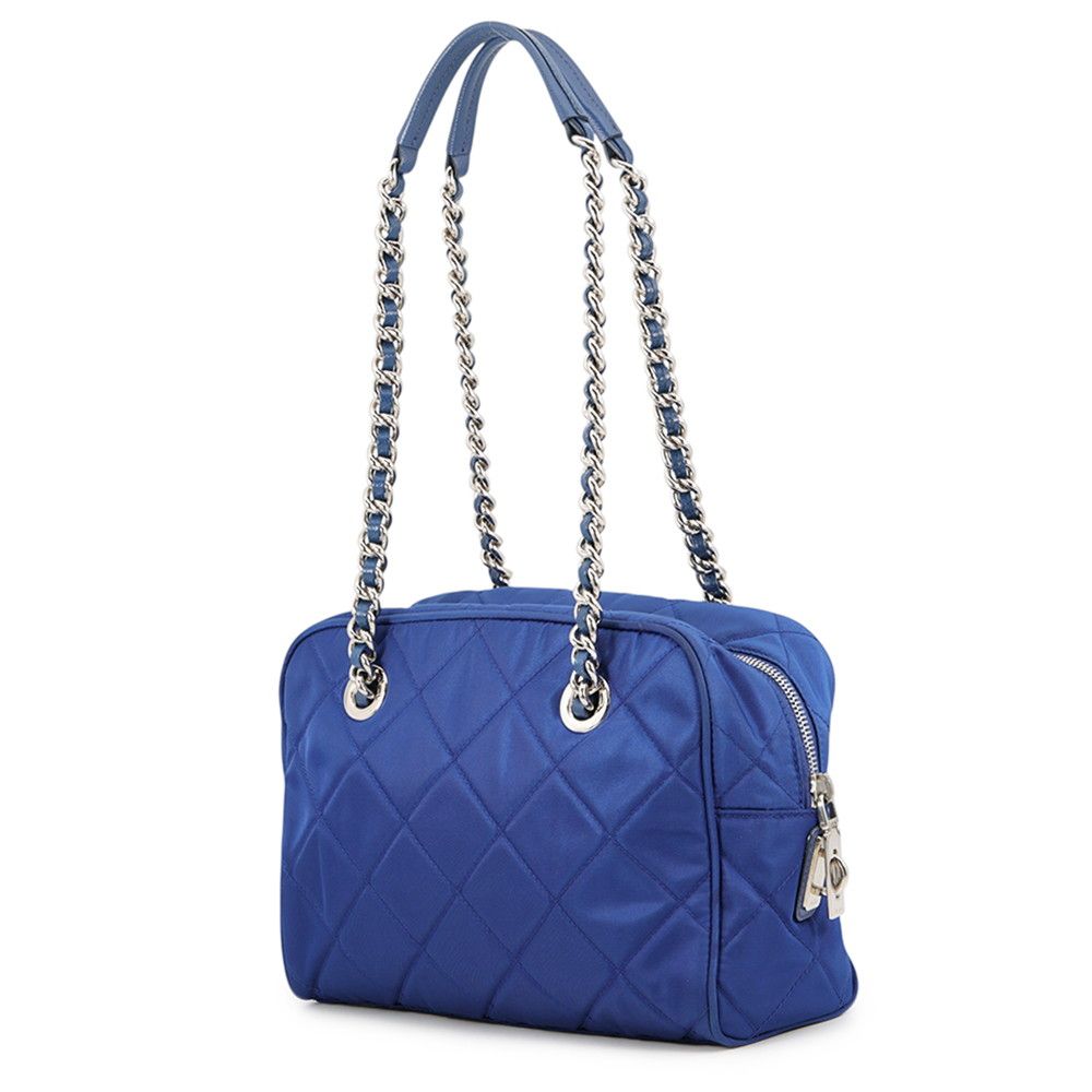 Prada Chain Shoulder Bag Triangle Logo Quilted Nylon — view 2