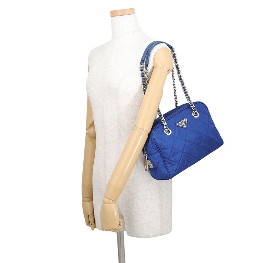 Prada Chain Shoulder Bag Triangle Logo Quilted Nylon — view 4